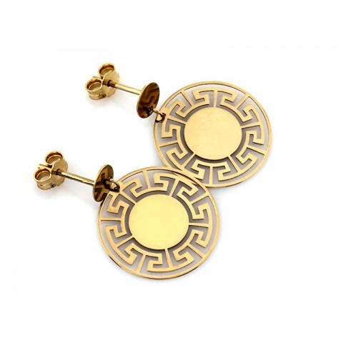 Kolczyki złote wiszące okrągłe z modnym greckim wzorem