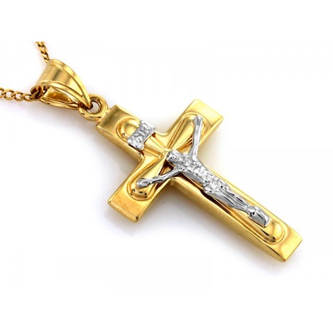 Zawieszka złota KRZYŻYK z wizerunkiem Jezusa z białego złota