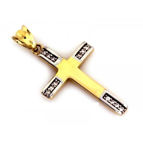 Krzyż złoty, krzyżyk z cyrkoniami wisiorek zawieszka