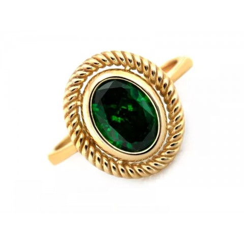 Pierścionek złoty duży z zielonym kamieniem