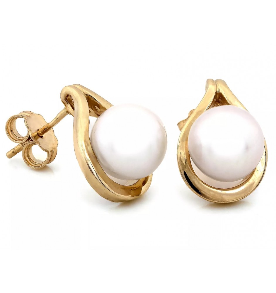 Kolczyki złote z perłą na sztyfcie